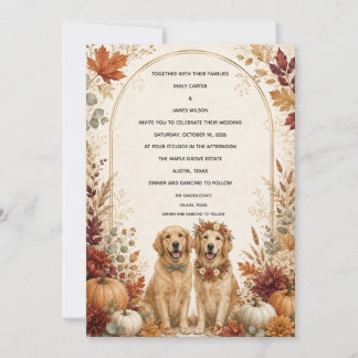 Convites Casamento Personalizado de Outono com Golden Retri