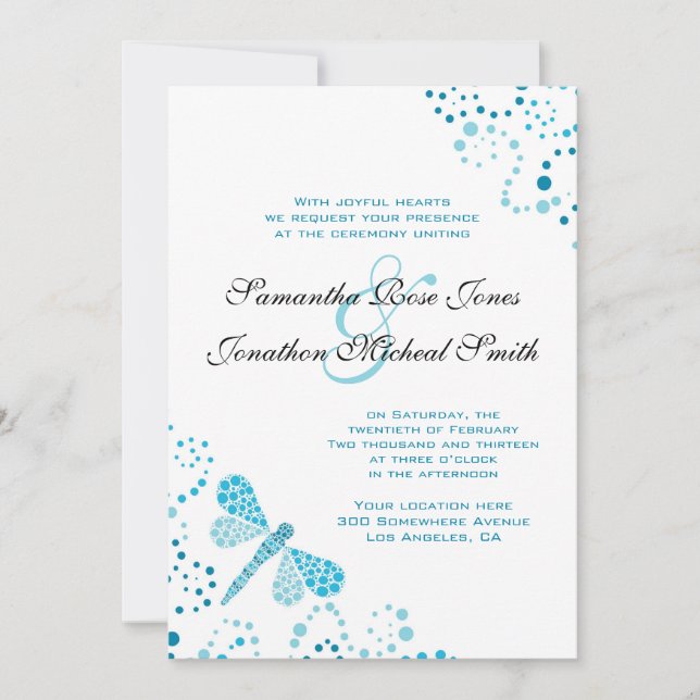 Convites Casamento Personalizado de Pointillism de Dragonfl (Frente)
