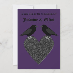 Convites Casamento Personalizado de Ravens Góticos e Coraçã