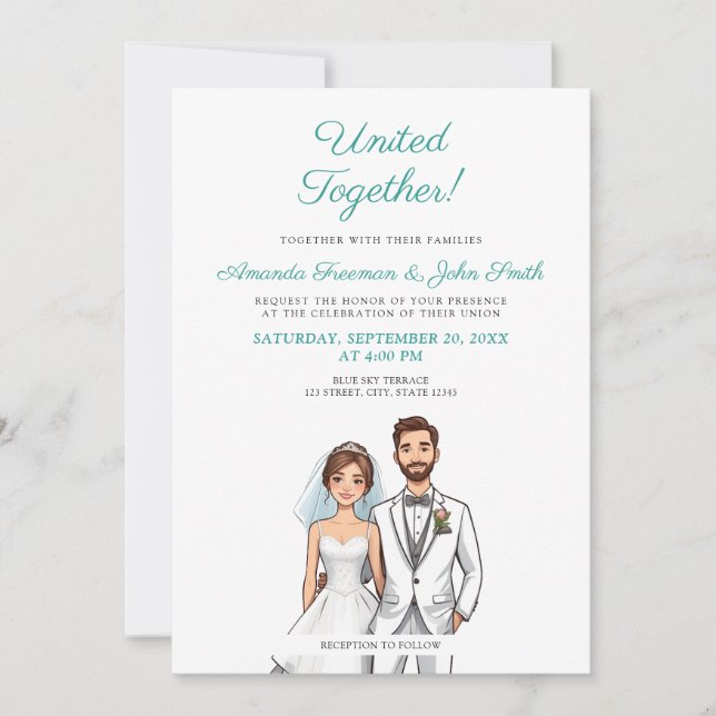 Convites Casamento Personalizado de Teal e Foto Branca (Frente)