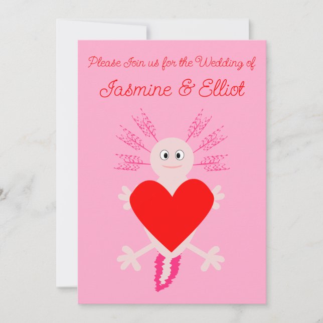 Convites Casamento Personalizado do Coração Axolotl com dia (Frente)