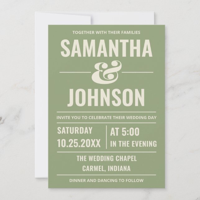 Convites Casamento Personalizado em Verde Sage (Frente)