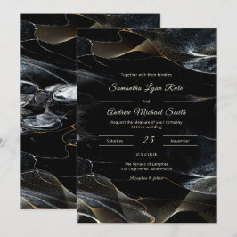 Convites Casamento Personalizado Preto Branco e Dourado