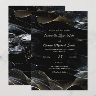 Convites Casamento Personalizado Preto Branco e Dourado