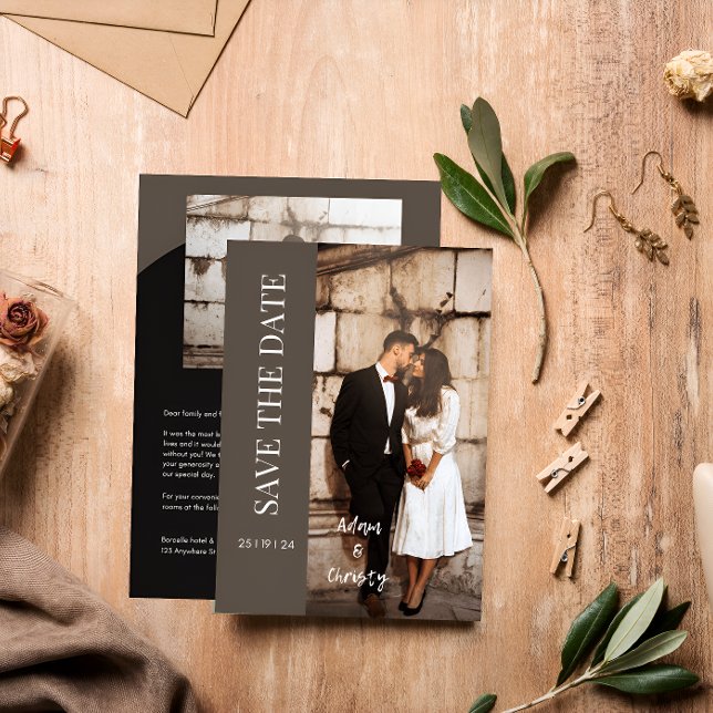 Convites Casamento Personalizado Preto Minimalista Castanho (Criador carregado)