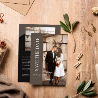 Convites Casamento Personalizado Preto Minimalista Castanho