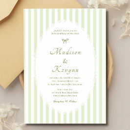 Convites Casamento Personalizado Verde Listrado Retrô