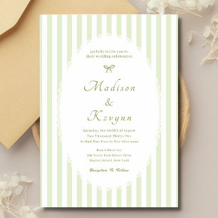 Convites Casamento Personalizado Verde Listrado Retrô