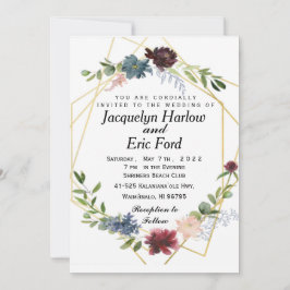 Convites Casamento Personalizável de Flor Azul Burgundy