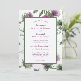 Convites Casamento Personalizável de Thistle Floral Roxo Ch