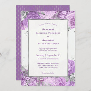 Convites Casamento Personalizável Floral de Prata Lilac