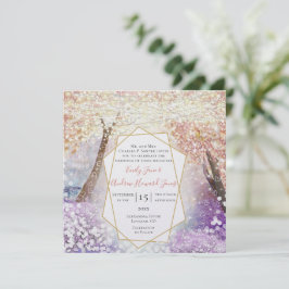 Convites Casamento Pêssego de Coral Púrpura e Azul