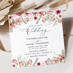 Convites Casamento Pêssego Floral Quadrado Rosa