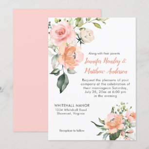 Convites Casamento Pêssego Pêssego e Rosas Brancas