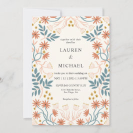 Convites Casamento Pêssego Terracotta Flor, Rosa-Rosa-Perso