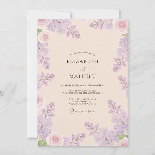 Convites Casamento Petal Pink Amethyst Wisteria (Frente)