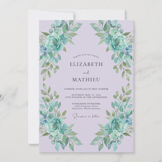 Convites Casamento Pétala Água Lavanda (Frente)