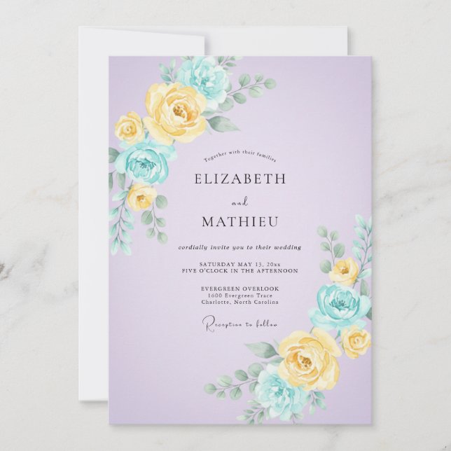 Convites Casamento Pétala Água Lilás (Frente)