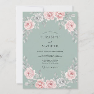 Convites Casamento Pétala Água Marinha Aço Rosado