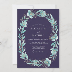 Convites Casamento Pétala Água-Marinho Roxo Meia-Noite