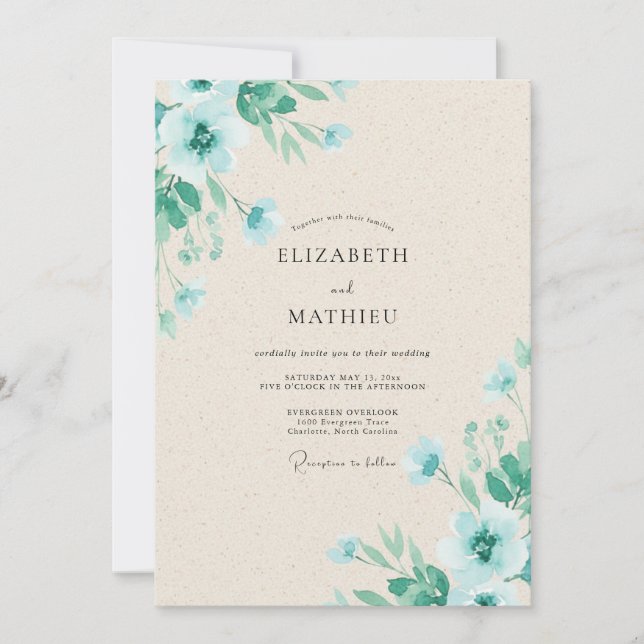 Convites Casamento Pétala Água Mint (Frente)