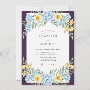 Convites Casamento Pétala Amarela Azul Berinjela