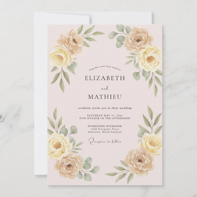 Convites Casamento Pétala Amarela Champanhe (Frente)
