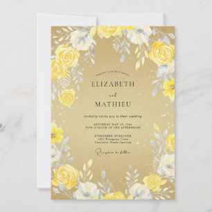 Convites Casamento Pétala Amarela Dourada