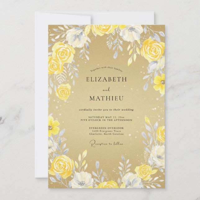 Convites Casamento Pétala Amarela Dourada (Frente)