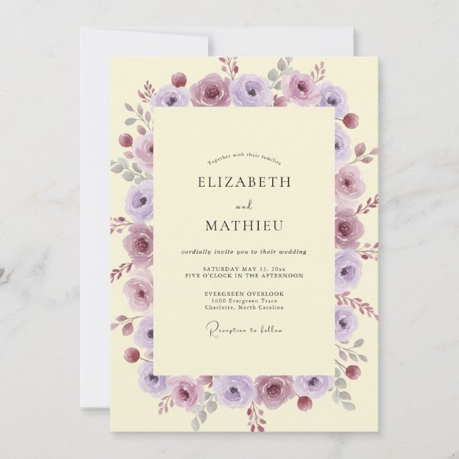 Convites Casamento Pétala Amarela Lavanda (Frente)