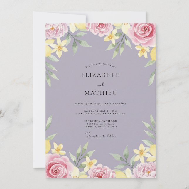 Convites Casamento Pétala Amarela Rosa Murcho (Frente)