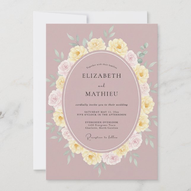 Convites Casamento Pétala Amarela Rosa Suave (Frente)