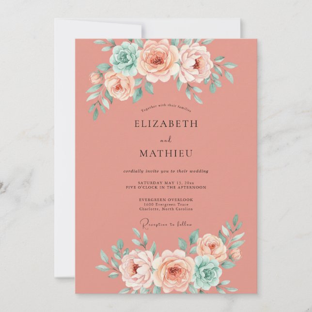 Convites Casamento Pétala Aqua Argila (Frente)