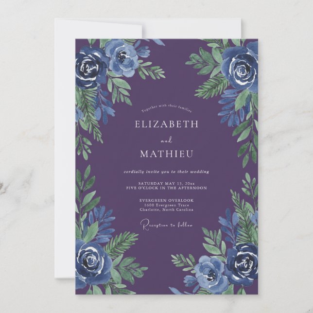 Convites Casamento Pétala Aquarela Ameixa (Frente)
