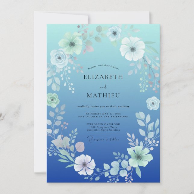 Convites Casamento Pétala Aquarela Cobalto (Frente)