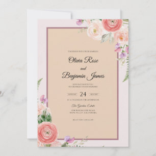 Convites Casamento Pétala Aquarela Coral Pêssego
