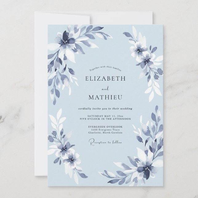 Convites Casamento Pétala Azul (Frente)