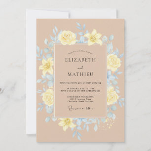 Convites Casamento Pétala Azul Amarelo Pálido