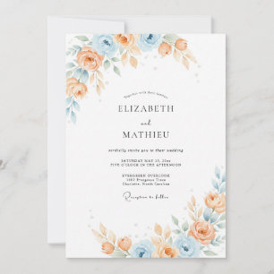 Convites Casamento Pétala Azul Bege Quente