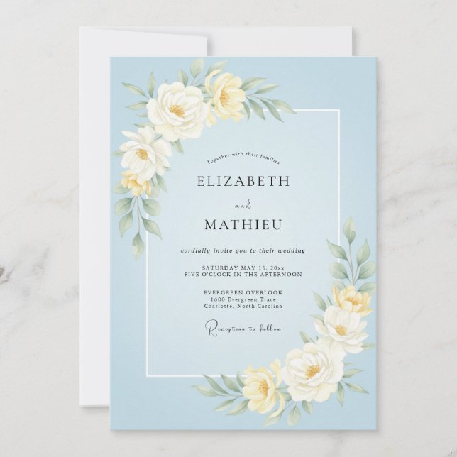 Convites Casamento Pétala Azul Céu (Frente)