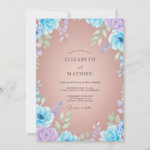 Convites Casamento Pétala Azul Claro de Pêssego