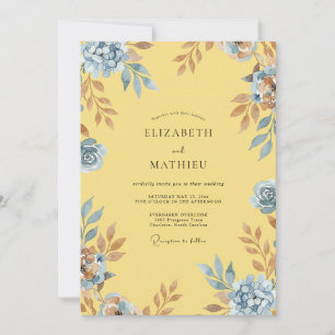 Convites Casamento Pétala Azul Claro Limão