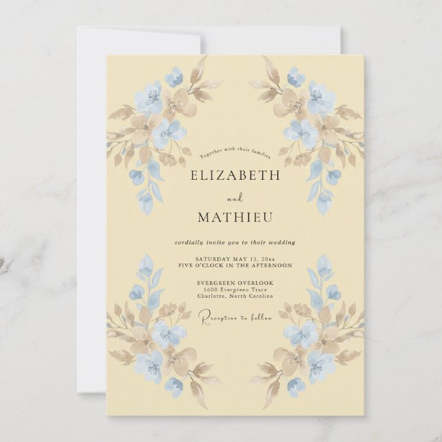 Convites Casamento Pétala Azul Creme de Manteiga (Frente)