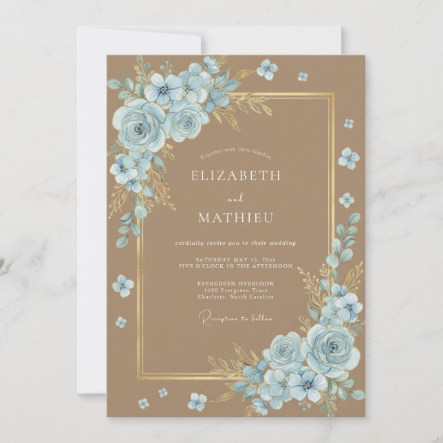 Convites Casamento Pétala Azul Floresta (Frente)