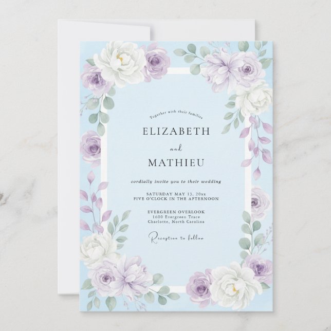 Convites Casamento Pétala Azul Lavanda (Frente)