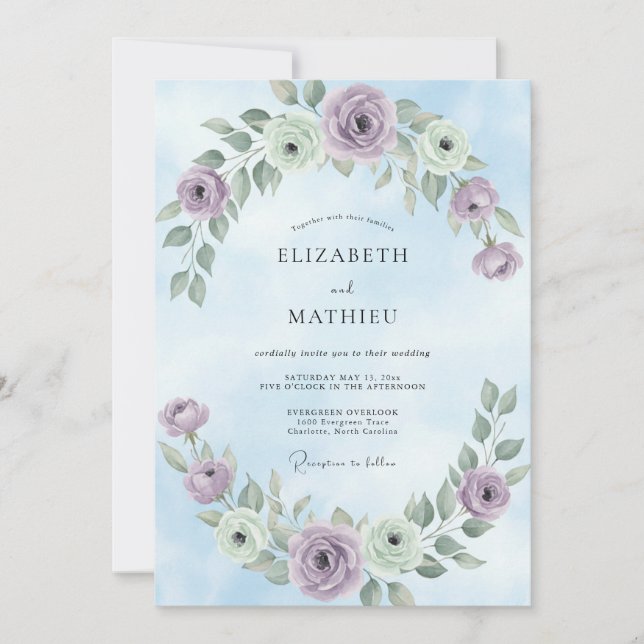 Convites Casamento Pétala Azul Lilás (Frente)