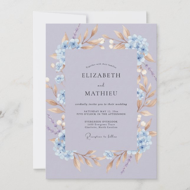 Convites Casamento Pétala Azul Malva (Frente)