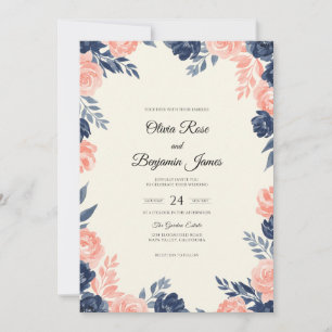 Convites Casamento Pétala Azul Marinho Rosa
