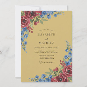 Convites Casamento Pétala Azul Mostarda