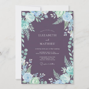 Convites Casamento Pétala Azul Profundo Roxo